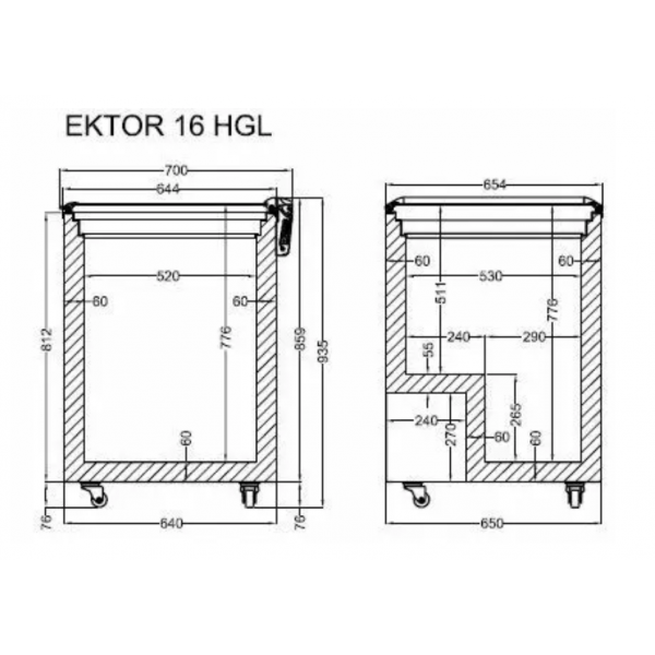 Морозильная камера, ларь с откидным прямым стеклом CRYSTAL Ektor 16 HGL