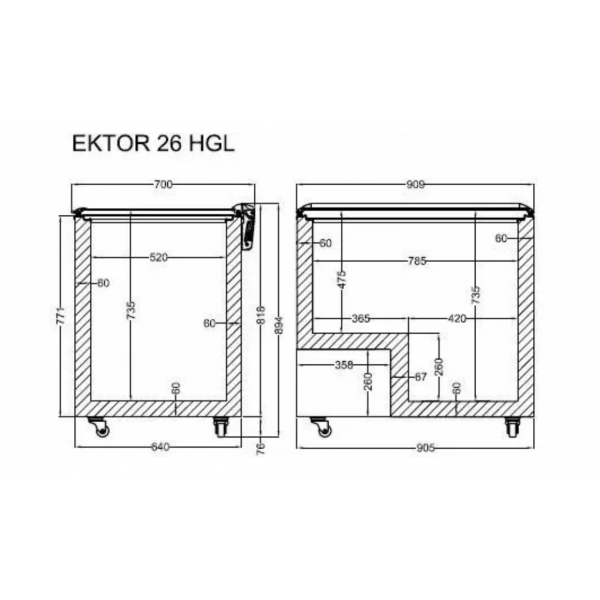 Морозильная камера, ларь с откидным прямым стеклом CRYSTAL Ektor 26 HGL
