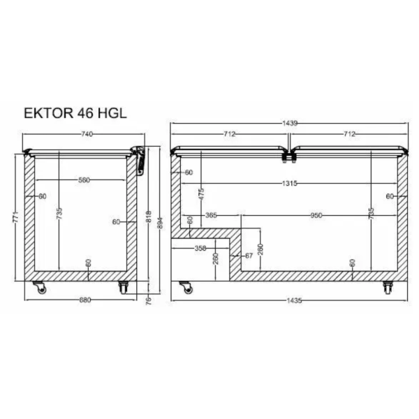 Морозильна скриня, лар з відкидним прямим склом CRYSTAL Ektor 46 HGL