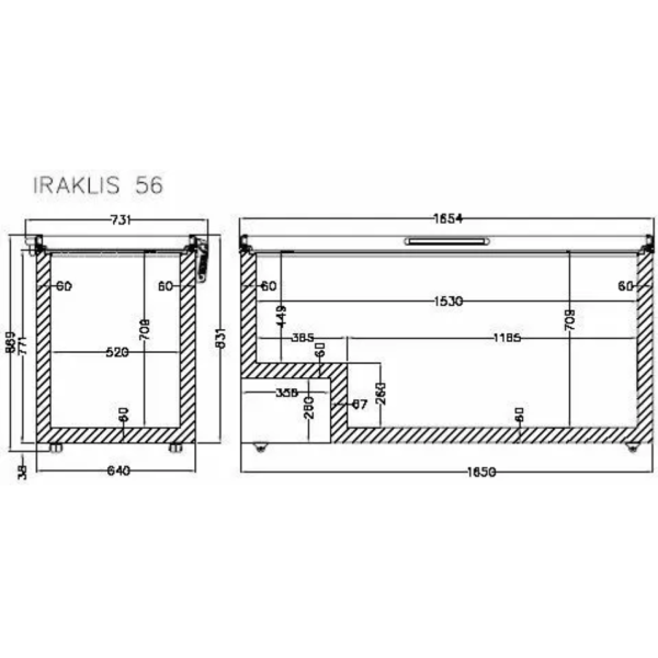 Морозильний лар з глухою кришкою. Морозильна камера CRYSTAL Iraklis 56