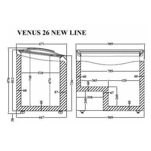 Морозильная камера. Морозильный ларь с гнутым стеклом CRYSTAL Venus NL 26