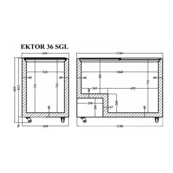 Морозильная камера, лар с прямым стеклом CRYSTAL Ektor 36 SGL