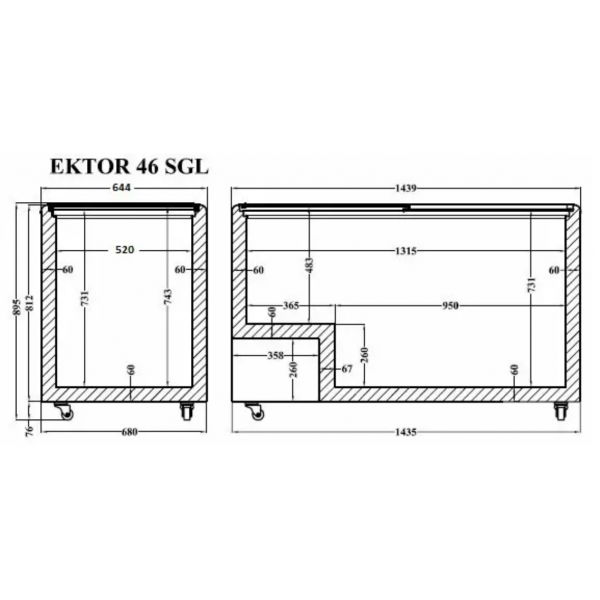 Морозильная камера, ларь с прямым стеклом CRYSTAL Ektor 46 SGL