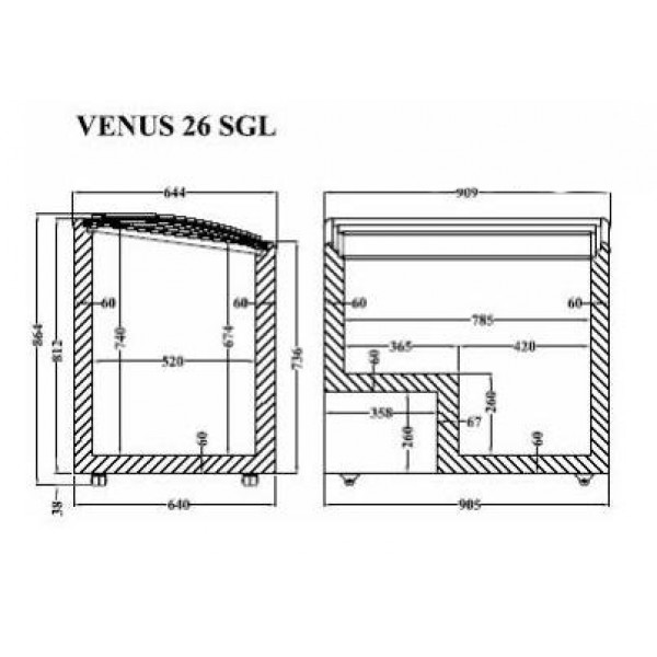 Морозильний лар з гнутим склом Crystal Venus 26 SGL