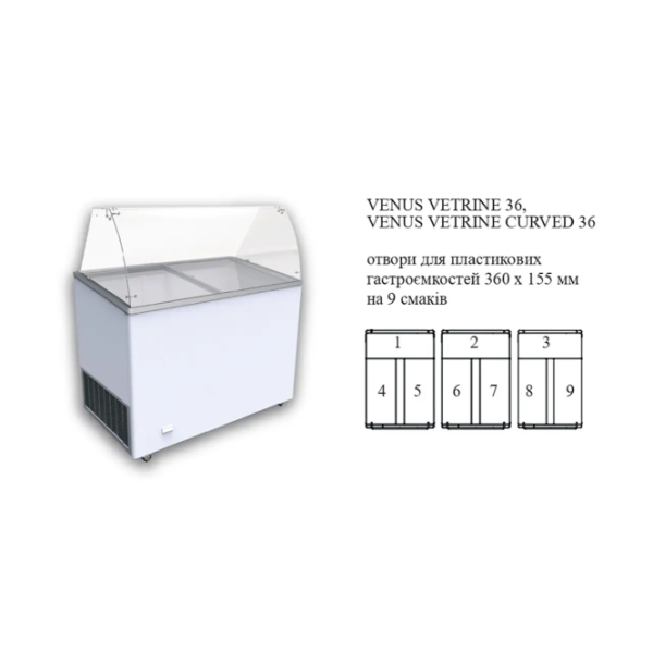 Морозильна вітрина з гнутим склом CRYSTAL Venus Vetrine Curved 36 Economy