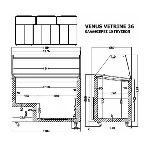 Морозильна вітрина з гнутим склом CRYSTAL Venus Vetrine Curved 36 Economy