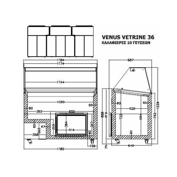 Морозильна вітрина з гнутим склом CRYSTAL Venus Vetrine Curved 36