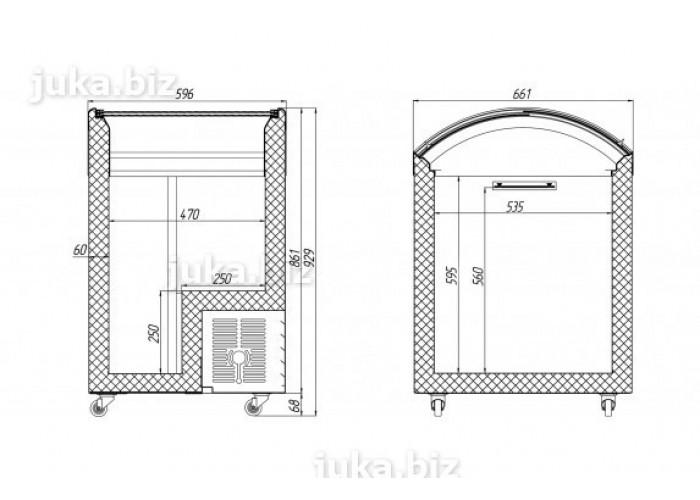 Универсальный холодильный прикассовый ларь с гнутым стеклом JUKA N100V(+5С...-5С) 